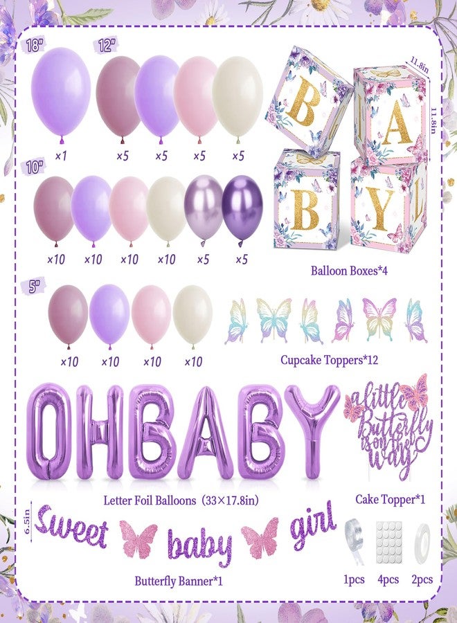 Fantspati Butterfly Baby Shower Decorations, Baby Girl Shower Decorations A Little Butterfly Is On The Way Backdrop Sash Tablecloth Cake Toppers Stickers Pink Purple Balloons Baby Boxes Baby Shower Girl Decor - Image 3